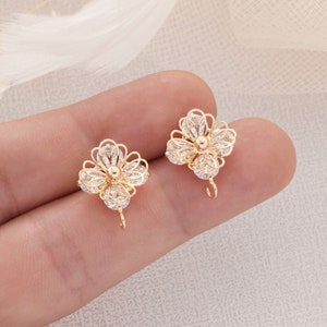10pcs Real Gold Plated Brass Flower Earrings, Tiny Rose Earrings,Flower Ear Post, Gold Flower Post earrings,Earring accessories