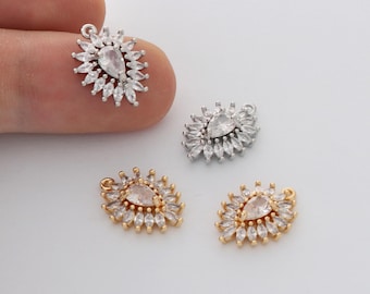 6pcs Real 18k Gold Plated Brass Oval Charm, CZ Pave Oval Charm Zircon Pendant Jewelry Supply DIY material Nickel free