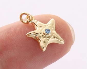 18K Gold Filled Starburst Pendant,Gold Star Charms,CZ Black North Star Charm Bracelet Necklace for DIY Jewelry Making Supply