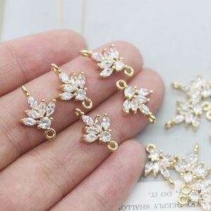 10pcs cz pave Leaves charm,bracelet necklace pendant,pave charm,gold plated over brass