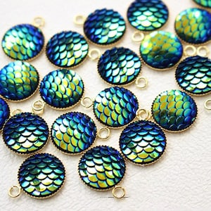 4pcs Round AB green Resin Druzy Cabochons,Mermaid Scale charm,12mm Mermaid Cabochons,Fish Scale Dragon Snake Skin Cabochons