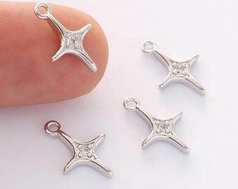 2PCS Gold Star Charms,18K Gold Filled Starburst Pendant,CZ Black North Star Charm Bracelet Necklace for DIY Jewelry Making Supply
