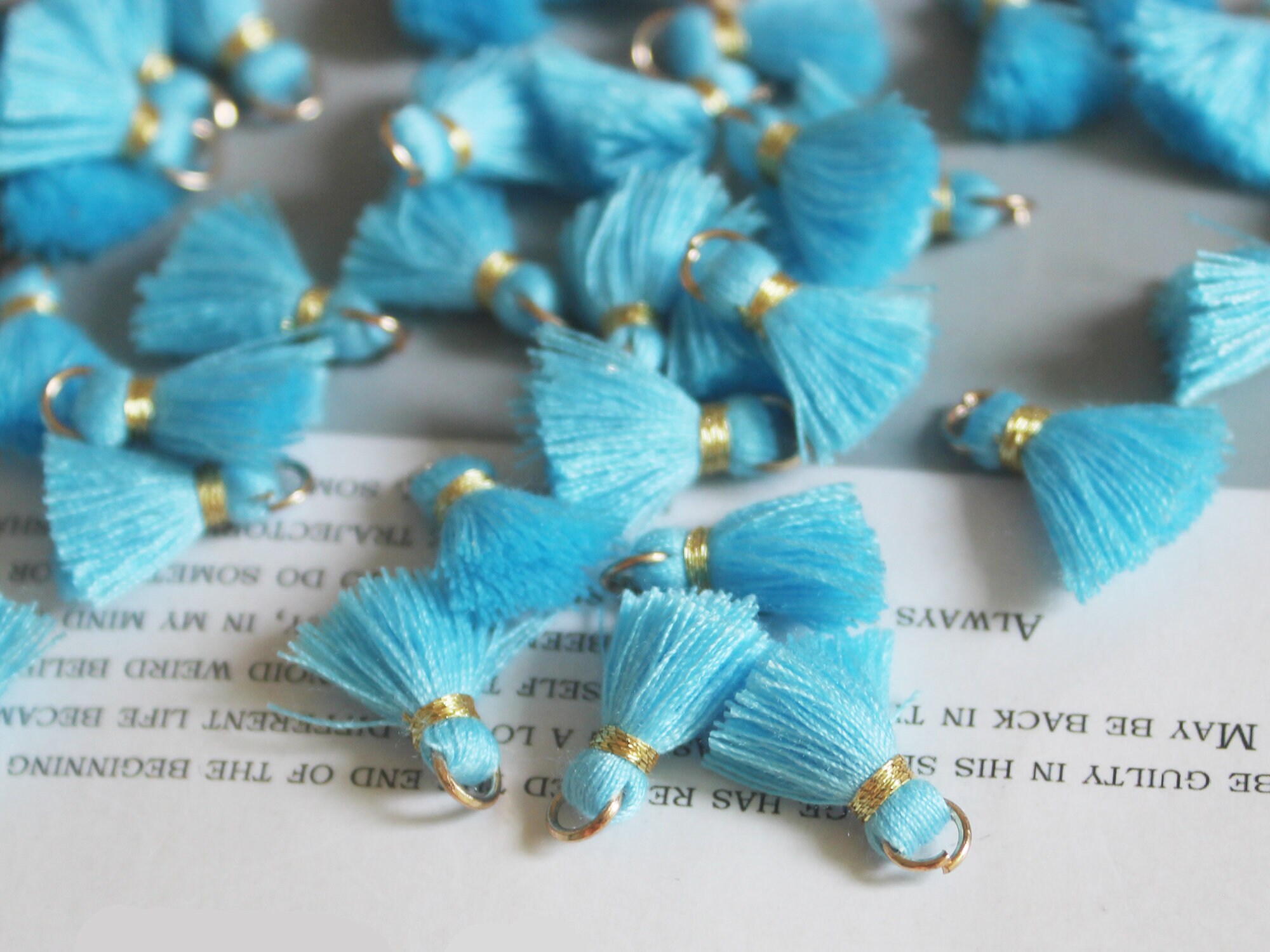 Light Blue Decorative Cord Necklace with Tassel Ends Long Tassel Necklace. Long Beaded Necklace. Long Necklace  main image 2