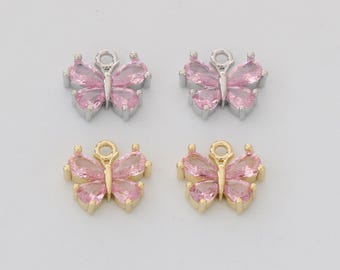 6pcs Real Gold Plated Butterfly Charm,Tiny Pave Butterfly Charm,Gold Initial Charm,Vermeil Butterfly Pendant,Tiny Gold Butterfly