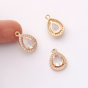 10pcs Gold Plated Teardrop Zircon Charm, cz Pave Teardrop Pendant, Jewelry Making Materials