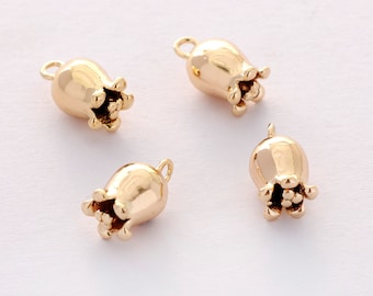 10pcs Real Gold Plated Tiny Lily of the Valley Charm, Lily Flower Pendant, Nature Inspired, Bracelet accessories