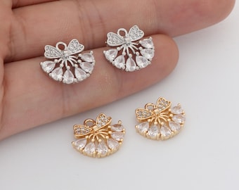 6pcs Real 18K Gold Plated CZ Pave Bow Charm Dainty Zircon Bow Pendant for Jewelry Making