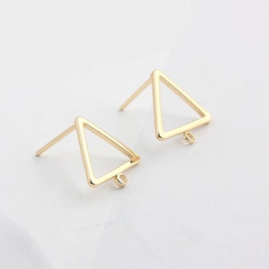 10PCS Real Gold Plated Brass Triangle Earring Posts, Earring Stud,Round Ear Studs, Earring accessories