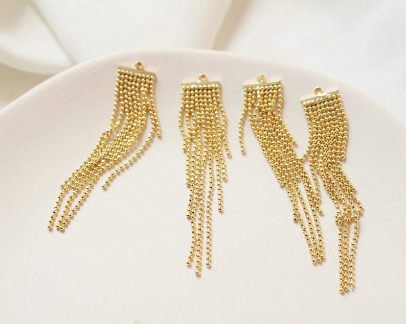 4PCS. 18k Real Gold Plated Tassel Charm Long Metal Tassels Etsy