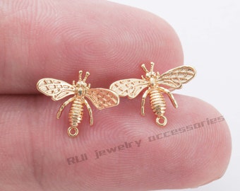 10pcs Real Gold Plated Bee earrings,Ear Stud, metal post earrings,Designer jewelry Finding, Earring diy,925 sterling silver ear stick