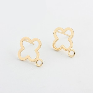 10pcs Real 18K Gold earrings,Ear Stud,Hollow Clover Post Earrings,Designer jewelry Finding,Earring diy,925 Sterling silver ear stick