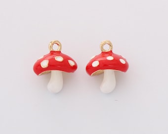 6pcs Alloy Mushroom Earrings, Red Enamel Mushroom Pendant, Plants, Food,Jewelry Materials