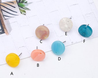 10pcs 12mm Round Circle Acetate Celluloid Earring Ear Stud Cellulose Acetate Colorful Charm Diy Jewelry Accessories Craft Supplies