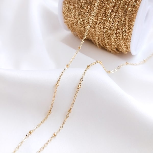 3.2 feet. Real Gold Plated Bead Chain,  Tiny Bead Chain, Satellite Chain Spool for Necklace DIY, Bulk Chain for Jewelry Making