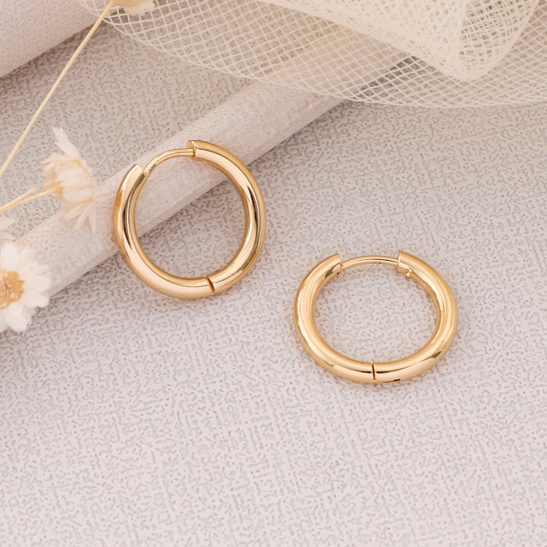 ピアス Round Hoop One Touch Earrings #7114 4pcs Real Gold Plated One Touch Earring, Thick Round Hoop