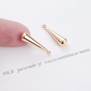 10pcs Real Gold Long Teardrop Charm, Polishing Ball Charm, Large Teardrop Pendant,  Metal Ball Pendant, high quality