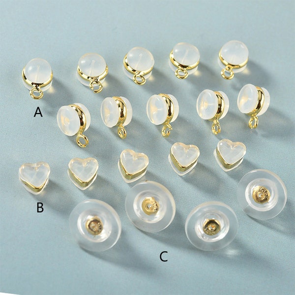 10PCS 18K Gold Plated Clutch Earring Backs,Backings,Silicone Ear Nuts,Ear Nuts,Earring Stopper Nuts,Safety Backs,Rubber Earring Back
