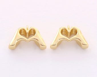 Echte 18K vergulde hartbedel, harthanger vinger, handgebaar bedel voor ketting armband bedel barbenodigdheden