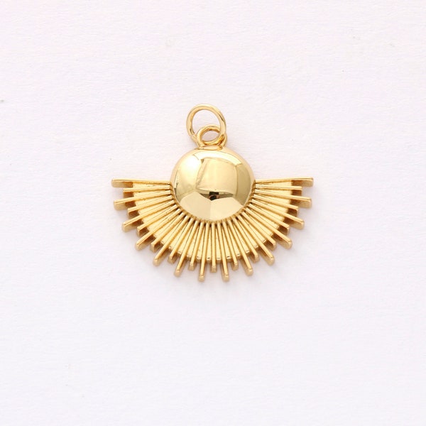 6pcs Nickel Free Real 18K Gold Plated Fan Charm,Gold Initial Sun Charm,Vermeil Semicircle Pendant,high quality