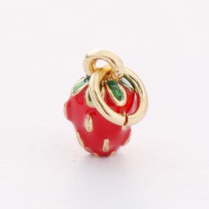 Real Gold Plated Enamel Strawberry Charm Pendant ,Fruit Charm,Enamel Charm,Garden Charm,Sweet Charm,Diy Charm,Jewelry Suppies