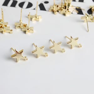 Star earrings,ear stud,star post earring with loop, ear wire,Earrings accessories,DIY Earring attachment,18K Gold Plated over brass