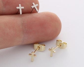 6pcs Real Gold Plated Dainty Cross Stud Earrings, Tiny Mini Cross Earrings, Cartilage Earring Stud,Minimalist Accessories,Bulk
