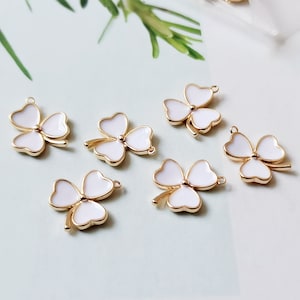 6pcs Esmalte Trébol Charms Colgante, Esmalte Charm, encanto de flores, floral, planta, Craft Supplies, DIY Finding