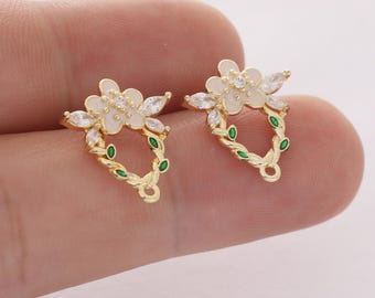 6pcs Real Gold Plated Flower Earrings Stud Ear Wire Delicate Floral Earring Making Quality
