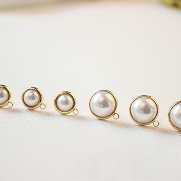 10PCS 10MM/12MM/14MM,Semicircular Earrings w/ ring,Vintage Pearl Stud Earring,Gold Earrings, ear wire,statement earrings,earring attachment,