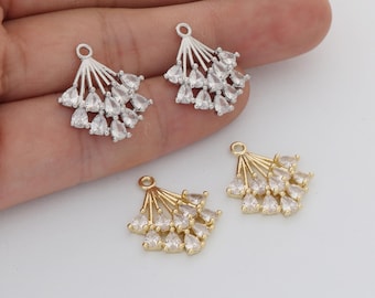 6pcs Real 18k Gold Plated Zircon Fan Shape Charm,CZ Pave Fan Pendant For Bracelet/Necklace Jewelry Making Diy Materials