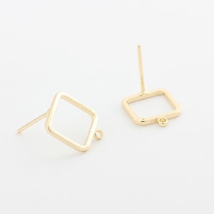 10PCS Real Gold Plated Brass Square Earring Posts, Earring Stud,Round Ear Studs, Earring accessories