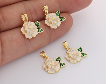 2pcs Real Gold Plated Enamel Flower Charm Delicate Floral Pendant For Necklace/Earring Jewelry Making DIY Materials Quality