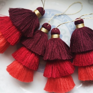 High Quality Large Cotton Tassels, Triple Cotton Tassels, Cotton Thread Tassels,Wine Red ombre Tassels, Stacked Cotton Tassels,Statement
