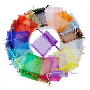 100 STÜCKE Organza Taschen Schiere Stoff Bevorzugungsbeutel, Für Hochzeitsgeschenke, Kordelschmuckbeutel - Wählen Sie Ihre Farbkombination