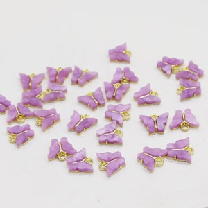 6pcs Pearl light purple Butterfly Acrylic Pewter Pendant, Pearl Butterfly Charm, Necklace Pendant, Bracelet Charm
