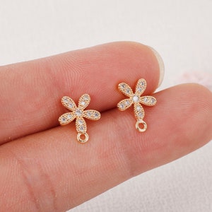 6pcs Real Gold Plated Brass Flower Earrings, Tiny Rose Earrings,Flower Ear Post, Gold Flower Post earrings,Earring accessories