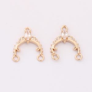 Real Gold Plated Brass U Shape Charm Connector, Cubic Horseshoe Charm Connector,CZ U Shape Charm, Jewelry Making,DIY Earring Material