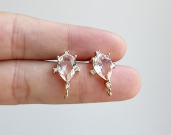 Orecchino in vetro placcato oro 18k 6PCS con anello, perno per l'orecchio rettangolare, palo dell'orecchio in cristallo, gioielli di design Trovare, bastone per orecchie in argento sterling 925