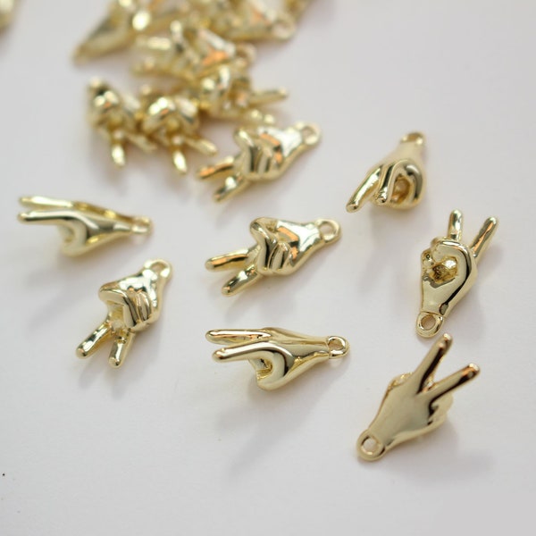 6PCS Real Gold Plated Brass Victory Gesture Charm,Gesture Pendant, Earring Making,Jewelry DIY Materials,Creative Supplies