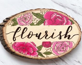 Wood sign, Peonies, personalize, baby girl, baby announcement, customizable sign, flower art, flourish, wood burned art, wood burned sign,