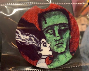 Made For Each Other Frankenstein and Bride Car Coaster
