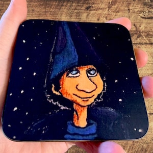 Last Unicorn Schmendrick the Magician Sublimated Coaster Gift, Wooden Coaster, Coffee Coaster, Kitchen Coaster, Magician Gift, Blue Wizard image 1