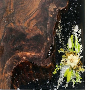 Wall Art: Handmade Reclaimed Wood & Botanical Art Resin Inlay Panel | Unique Bespoke Statement Piece | Customisable Nature-Inspired Decor