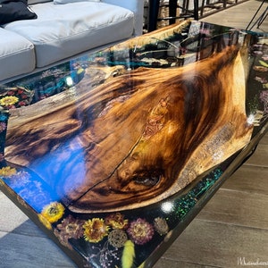 DEPOSIT: CUSTOM Floral Art Resin Table ll x ww x hh in  | 91.4cm x 50.8cm x 73.7cm h approx. | Hand-Crafted | - Private Custom Client Order