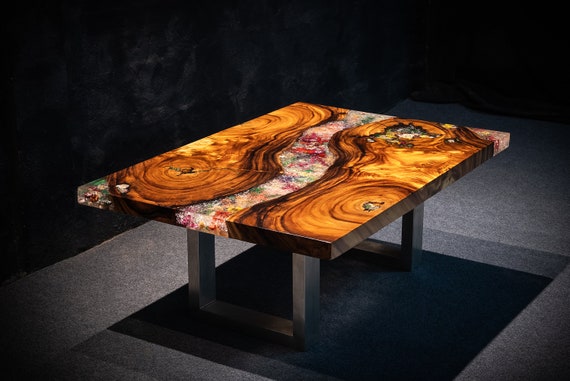 FLASH SALE Handmade Table WallArt Wood Flower Art Resin Encased in Clear ArtResin Wall Decor Coffee Table Discounted Delivered