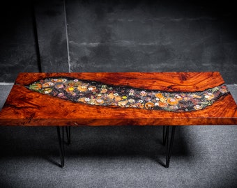 Bespoke Artistry: Handcrafted Coffee Table with Floral ArtResin Inlay | Salvaged & Reclaimed Wood | Personalised Home Decor-CUSTOMISE YOURS!