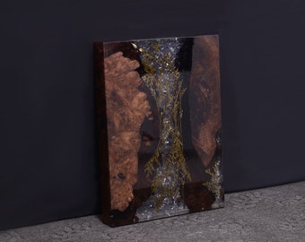 Customisable Walnut Burl Table with Floral ArtResin Inlay - Reclaimed Wood - Personalised Home Art Décor - Customise Your Piece Today!