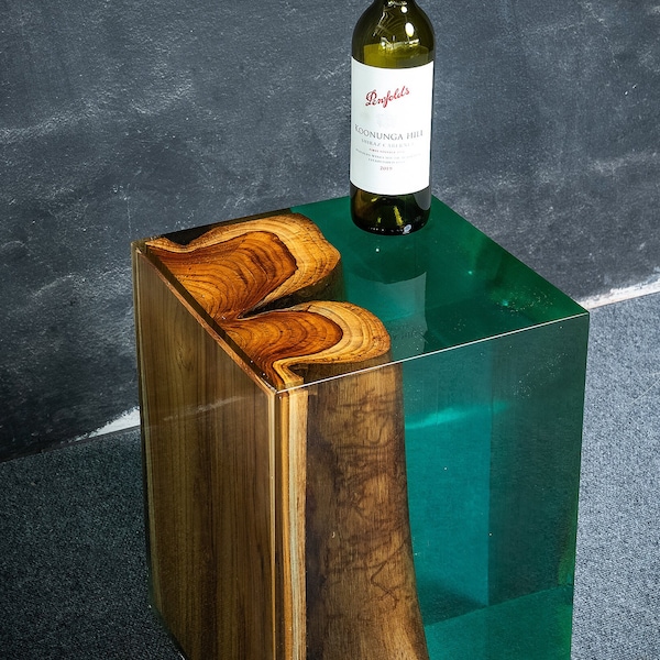 CUSTOM Golden Teak Log Stool Encrusted in Crystal Clear Resin - A Unique Eye-Catching Piece of Functional Art Furniture - 1 in STOCK (SOLD)