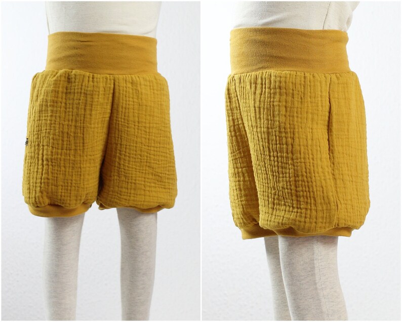 Muslin shorts, muslin shorts, five colors to choose from, navy, mustard yellow, mint, olive, old pink senfgelb