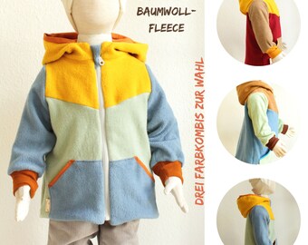 Fleecejacke aus Baumwollfleece, drei Farbkombis zur Wahl, komplett gefüttert, colour-blocking